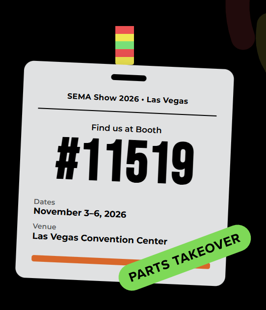 SEMA Badge with Parts Takeover sign